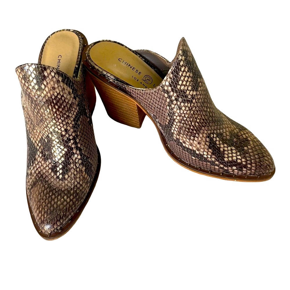 CHINESE LAUNDRY a mule Clogs with Faux Snakeskin Leather Chunky Heel siz…